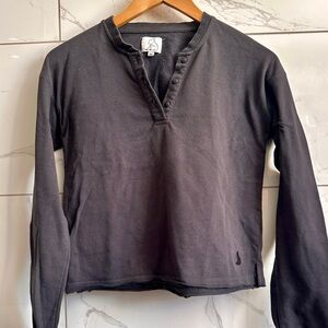 Kuwalla Tee Cropped Henley Long Sleeve Top Raw Hem